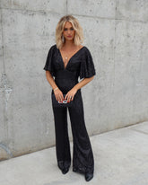 Trophy Wife Sequin Jumpsuit - Black